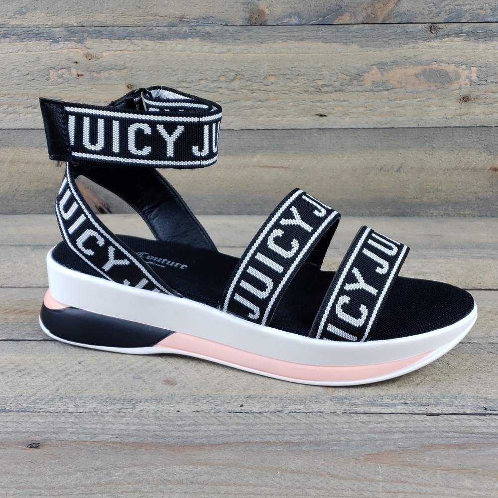 Juicy Couture Impulse Wedge Sandals Strappy Ankle Logo Adjustable NEW